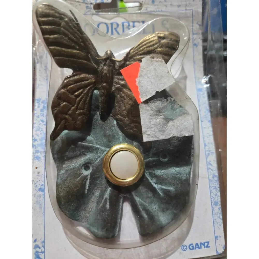 New Brass Butterfly Leaf Doorbell Surface Mount Push Button Ganz